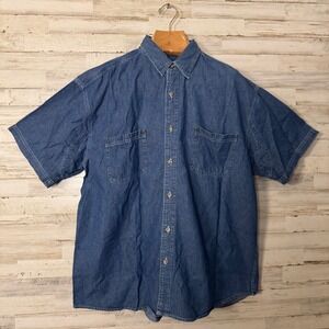 Brazos Denim Work Shirt Men XXL Blue Short Sleeve Utility Rugged Casual Cotton